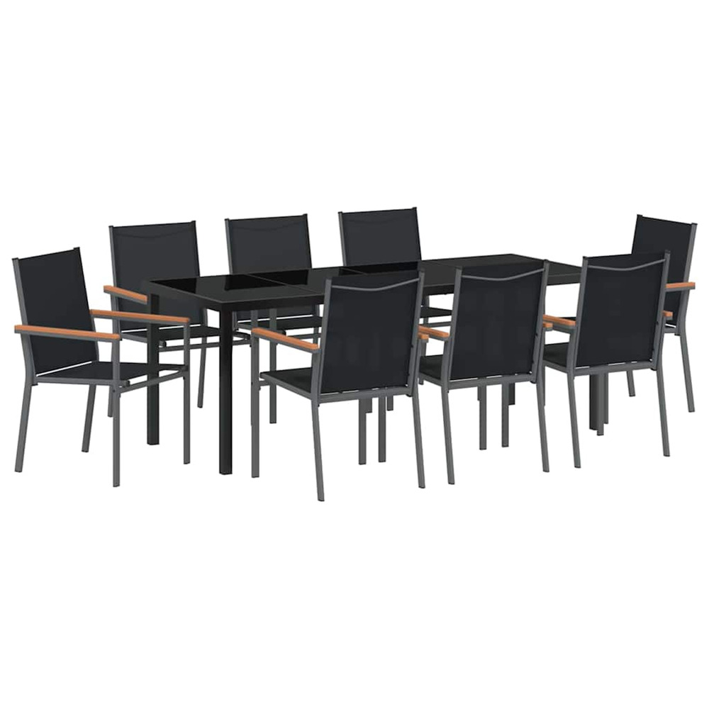 Ensemble de salle à manger pour jardin 9 pcs noir