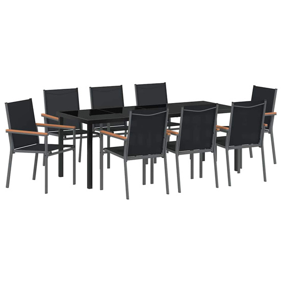 Ensemble de salle à manger pour jardin 9 pcs noir