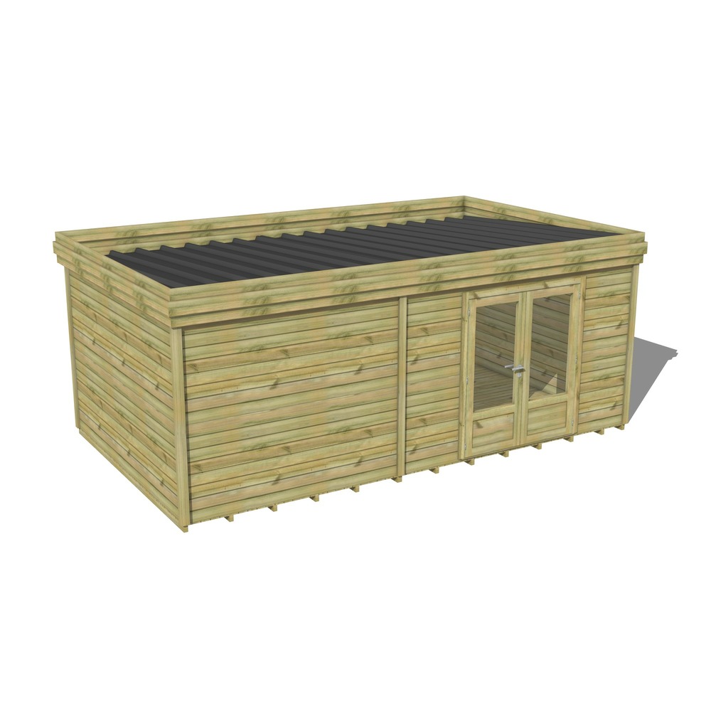 Abri de jardin bois pin traité autoclave 27mm - 6,49x3,44m / 22m2 - bac acier - plancher bois