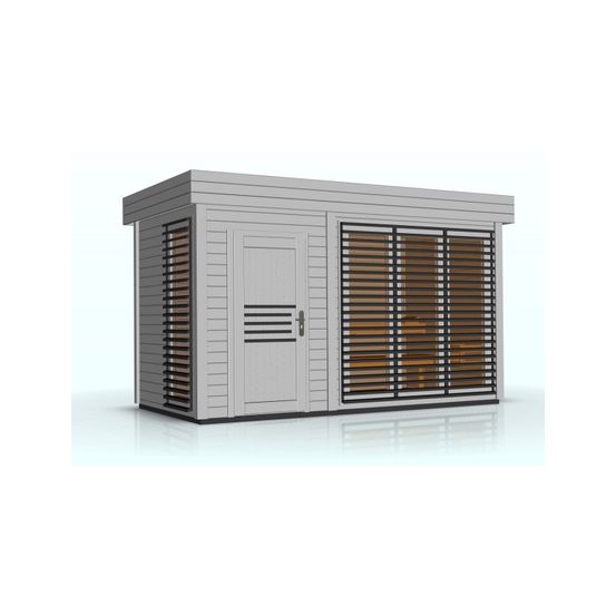 Cabine de sauna extérieur azalea 8 places 438x203,8 x h.259 cm-gris-gris-203.8 --