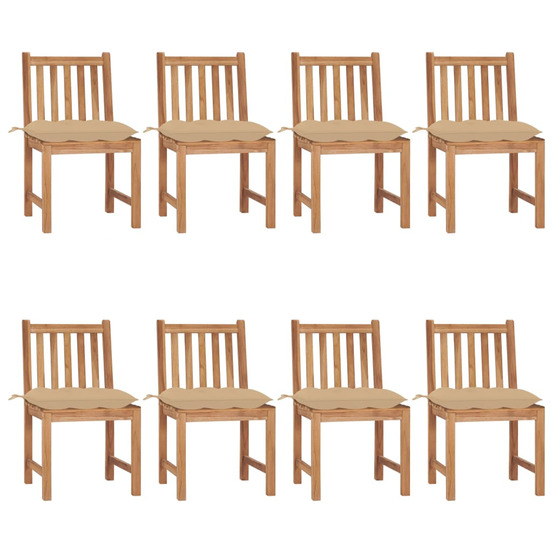 Chaises de jardin lot de 8 avec coussins bois de teck massif