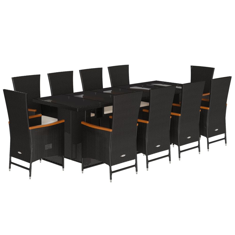 Ensemble à manger de jardin 11 pcs coussins noir résine tressée