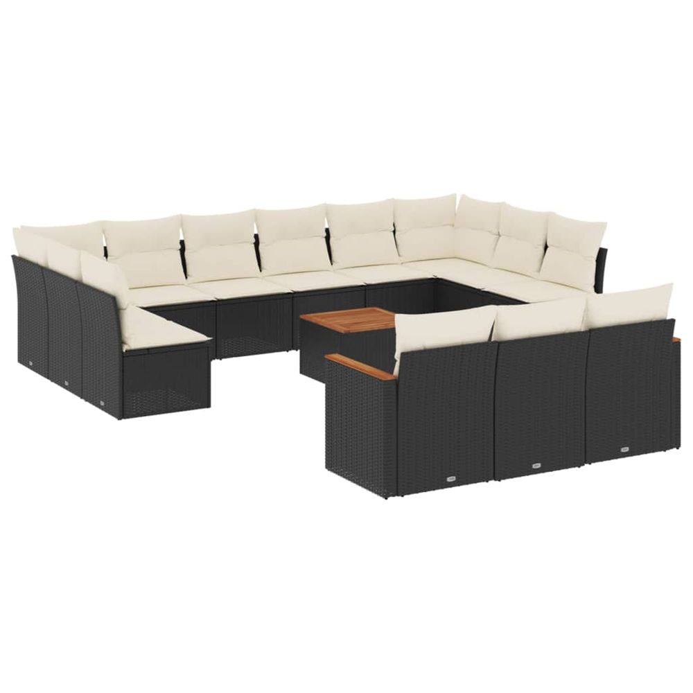 Salon de jardin avec coussins 14 pcs noir résine tressée