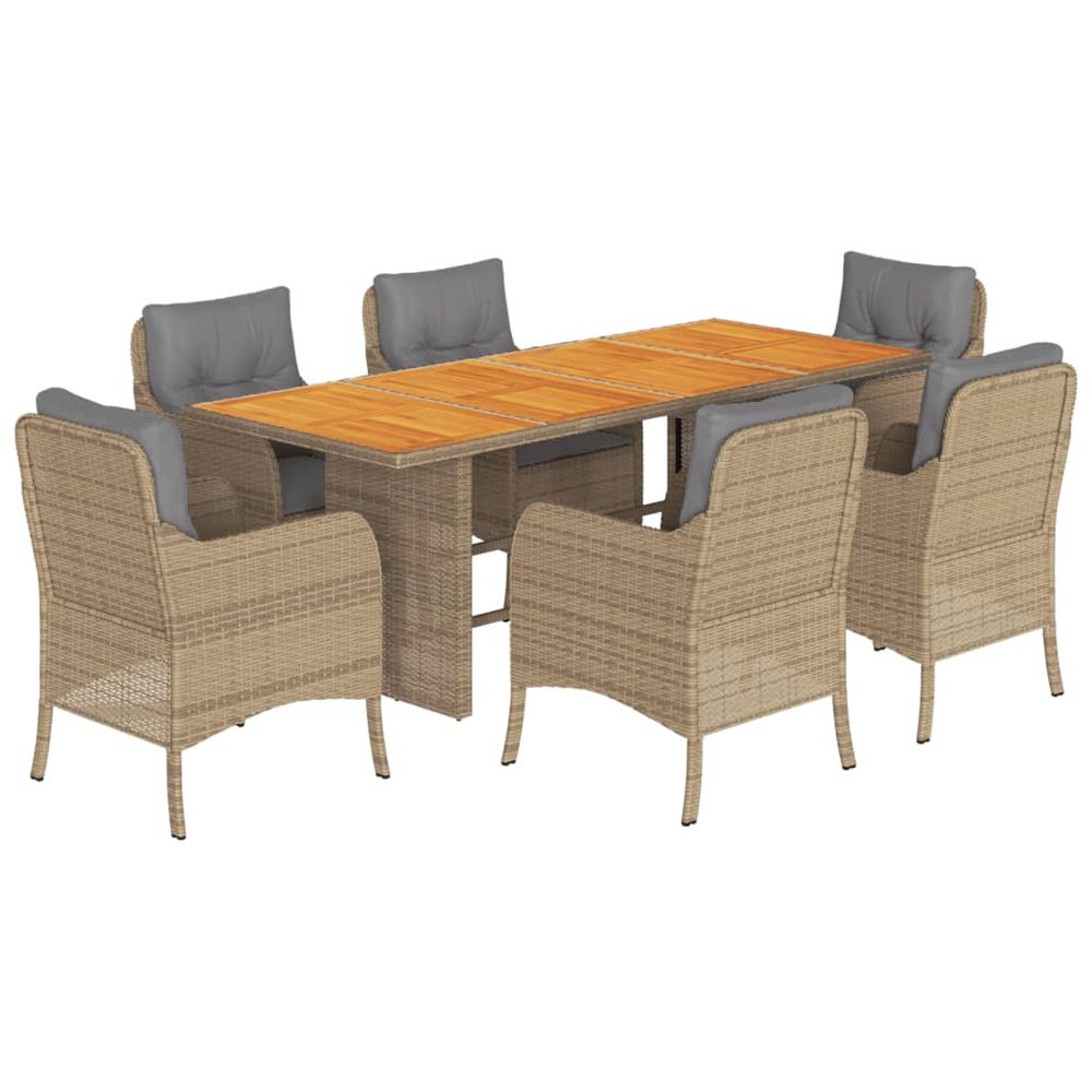 Ensemble à manger de jardin et coussins 7 pcs beige poly rotin