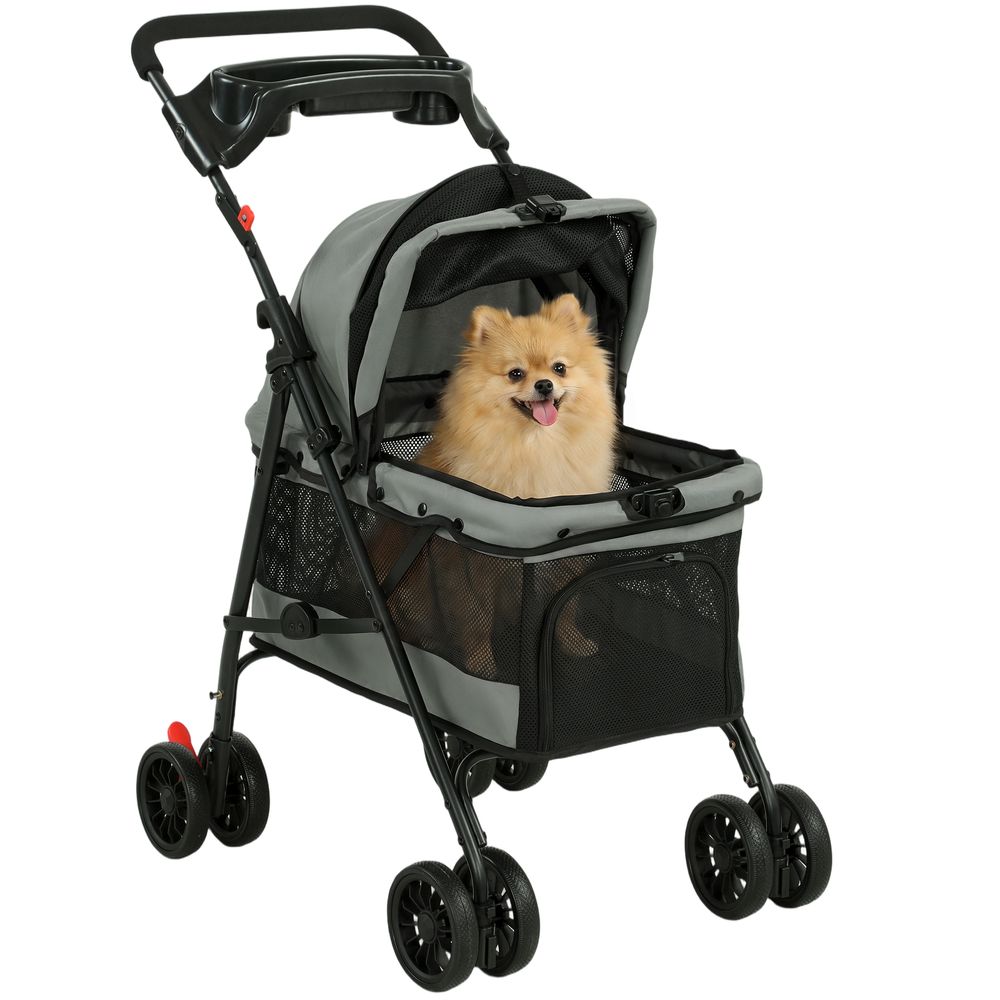 Poussette pliable chien tissu oxford sorties roues eva fenêtres maille gris