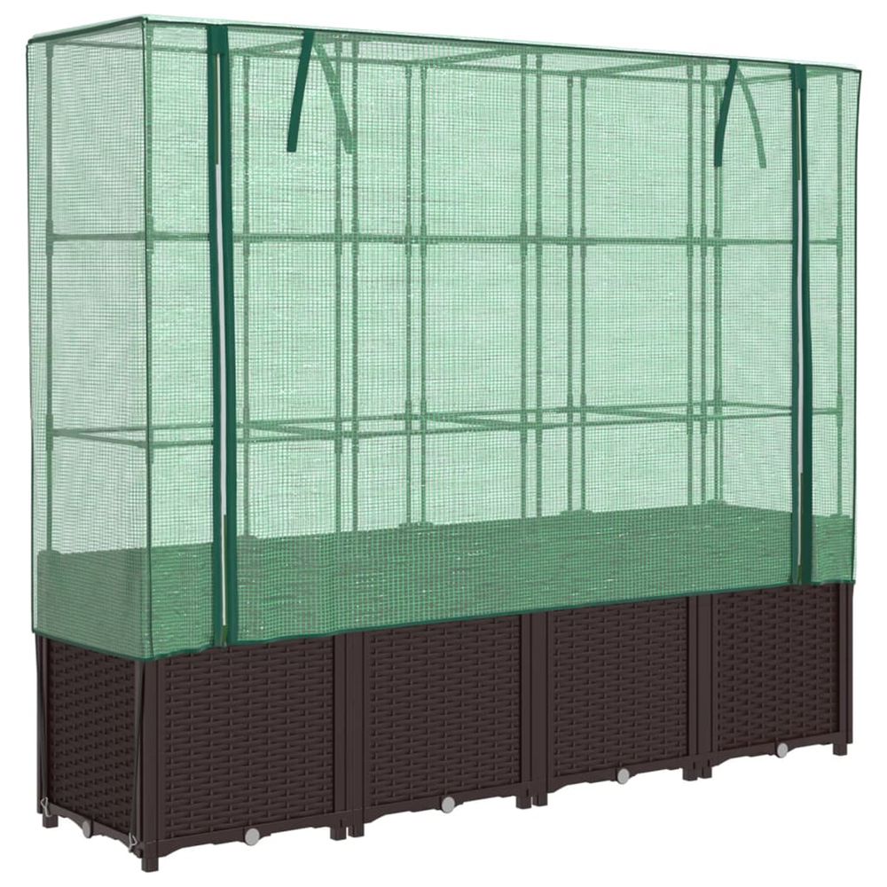 Jardinière d'extérieur surélevée avec housse aspect rotin 160x40x153 cm
