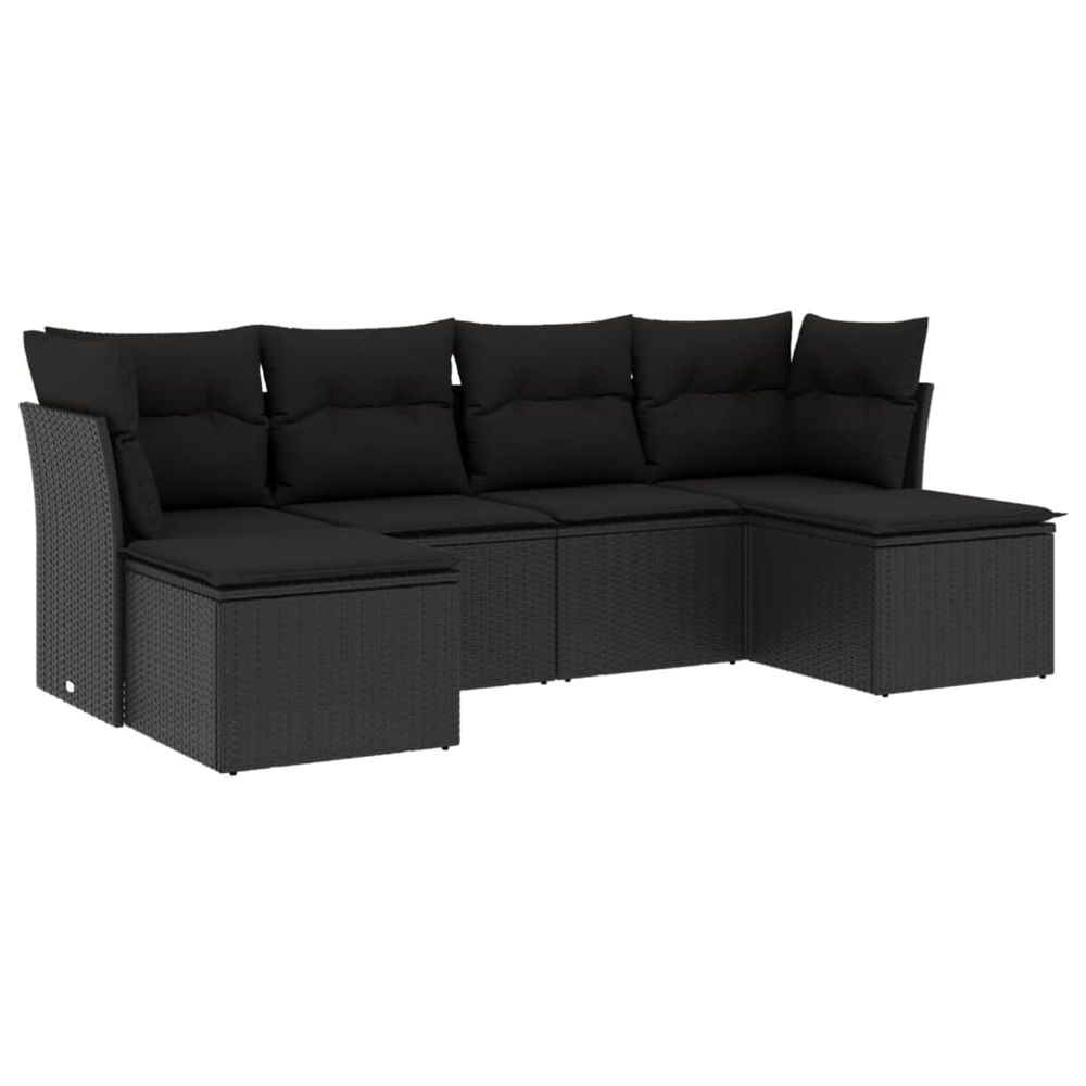 Salon de jardin 6 pcs avec coussins noir résine tressée