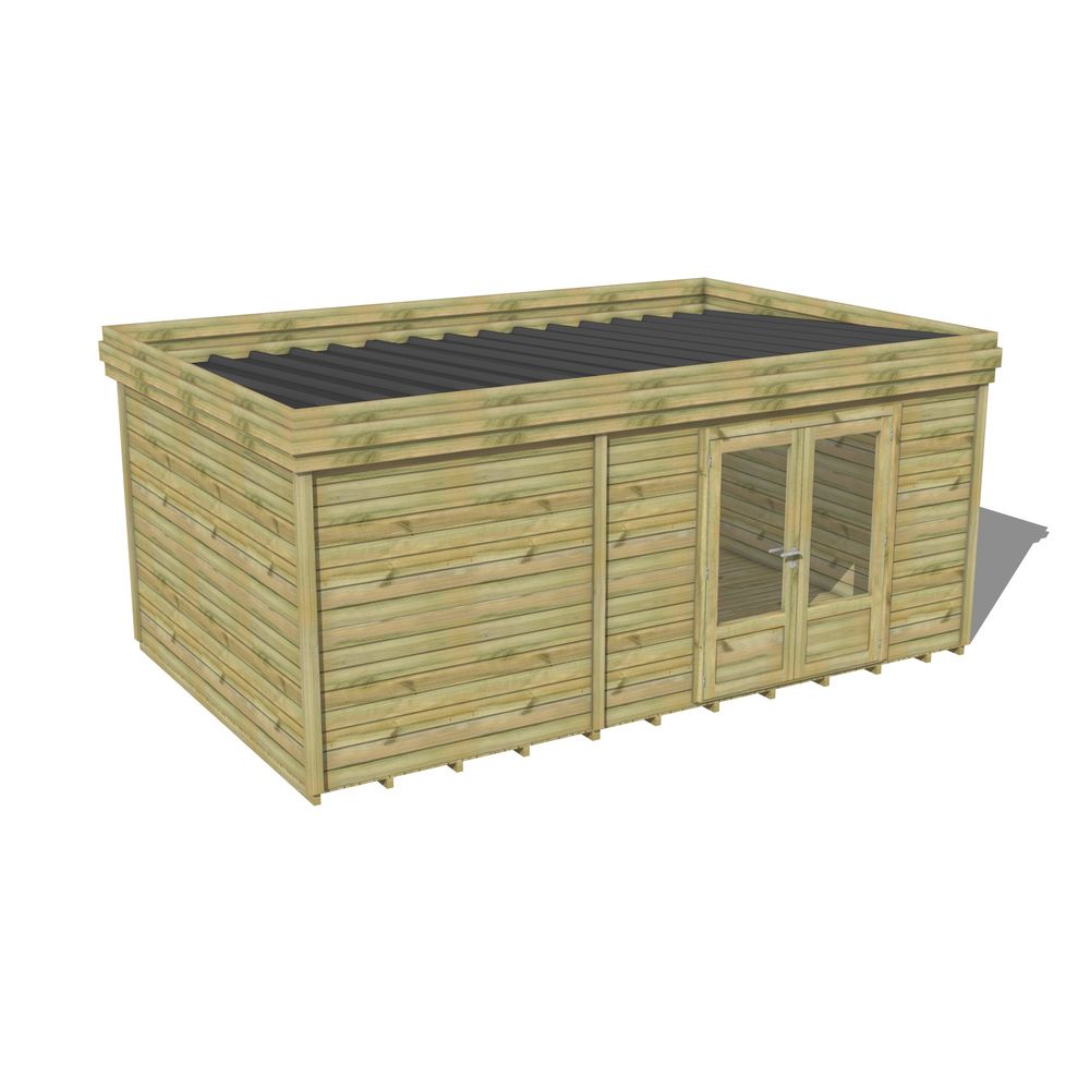 Abri de jardin bois pin traité autoclave 27mm - 5,495x3,44m / 19m2 - bac acier - plancher bois