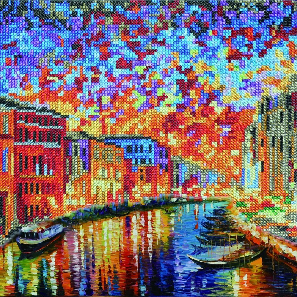 Tableau crystal art à diamanter - gondoles - 30 x 30 cm