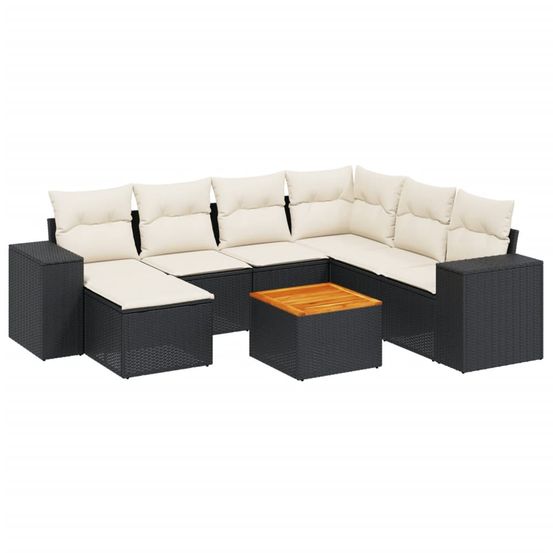 Salon de jardin 8 pcs avec coussins noir résine tressée