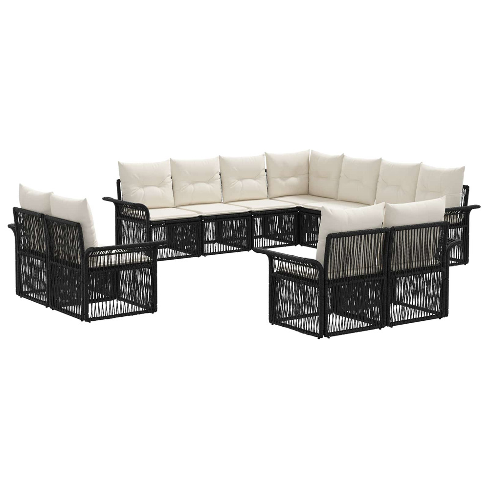 Ensemble de canapé de jardin 11 pcs noir et blanc crème