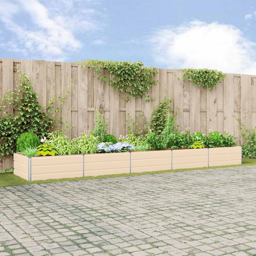 Très grand bac à fleurs acier galvanisé 480x100x45 cm ivoire