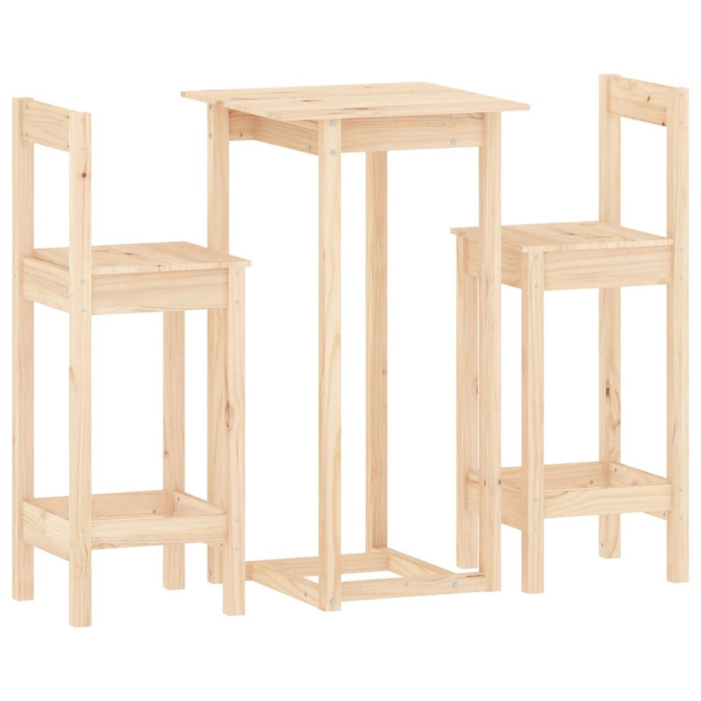 Ensemble de bar 3 pcs bois de pin massif