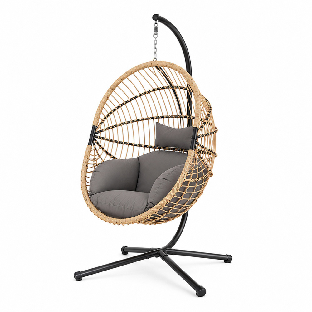 Fauteuil suspendu effet rotin avec coussin gris brasilia