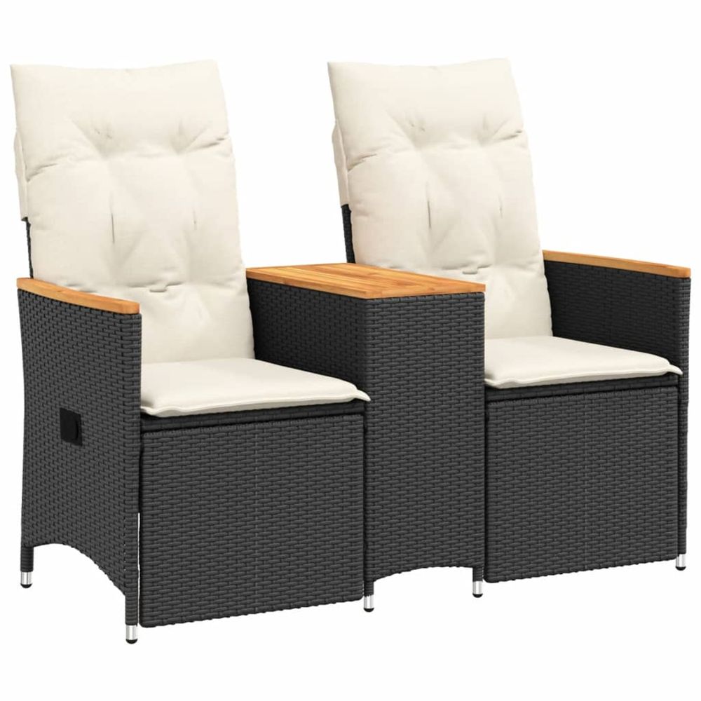 Canapé de jardin inclinable 2 places avec table noir poly rotin
