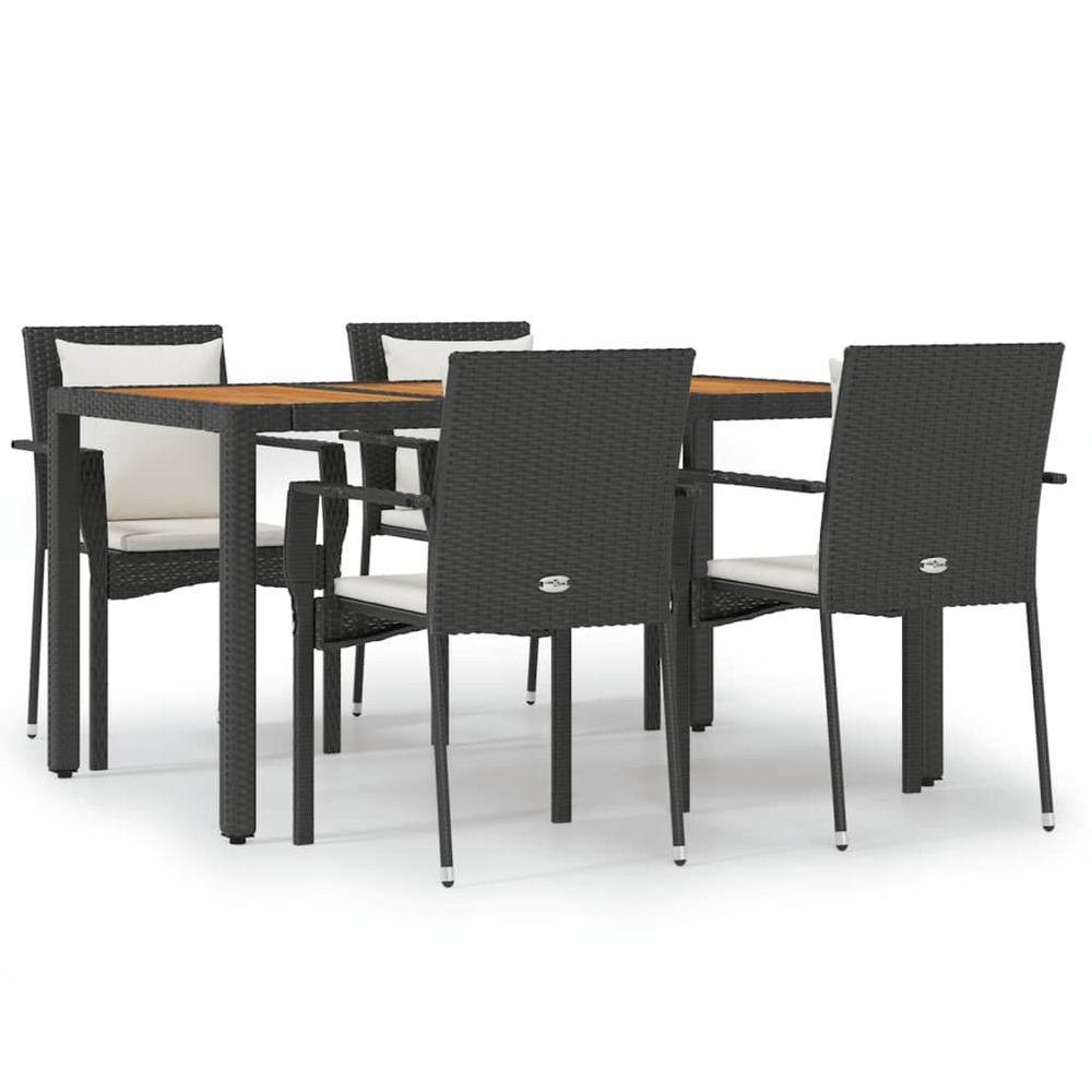 Ensemble à manger de jardin coussins 5pcs noir résine tressée