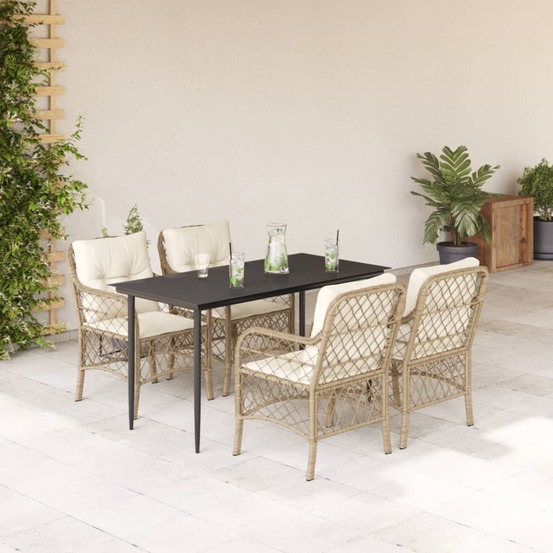 Ensemble à manger de jardin avec coussins 5pcs beige poly rotin