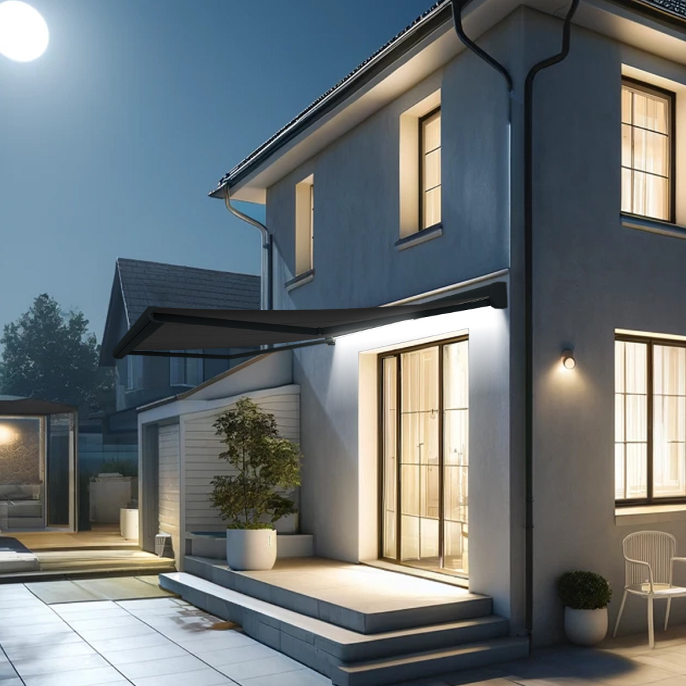 Store banne coffre intégral celeste 4,00x3,00 m (motorisé secours à télécommande + led - gris anthracite ral7016 - gris graphite)