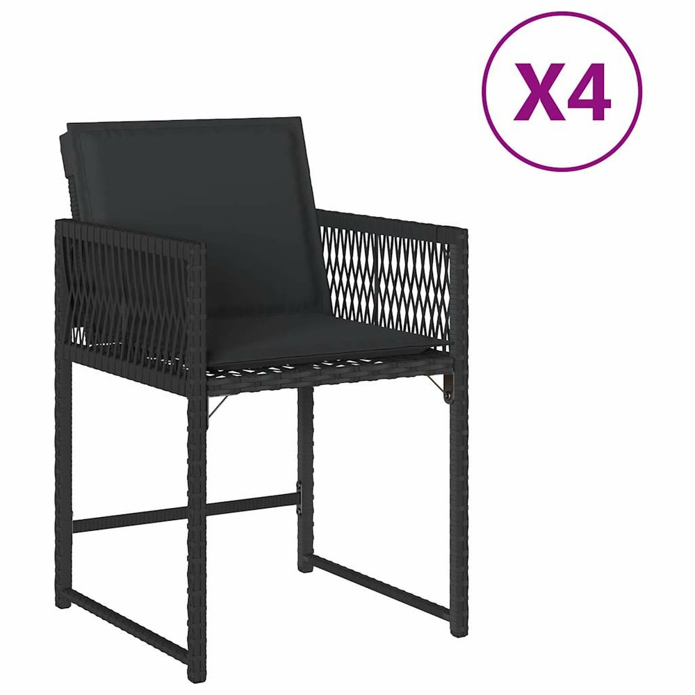 Chaises de jardin lot de 4 avec coussins noir résine tressée