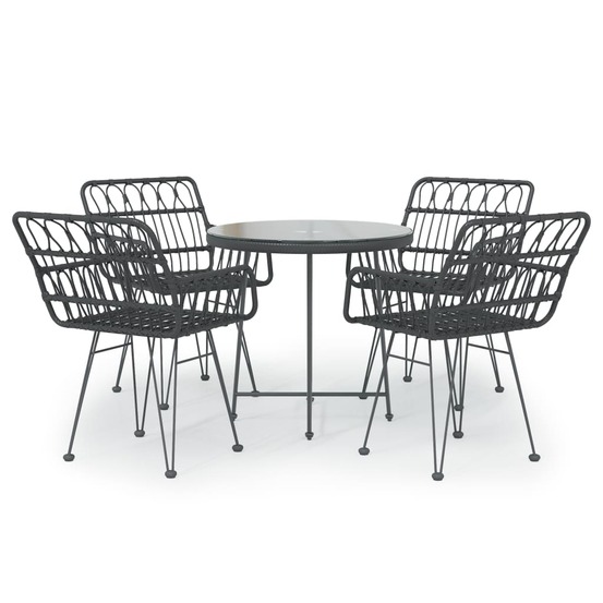 Ensemble à manger de jardin 5 pcs noir résine tressée