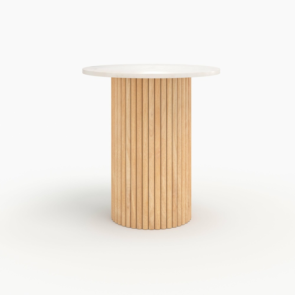 Agathe-table d'appoint en marbre et bois de manguier d40 cm