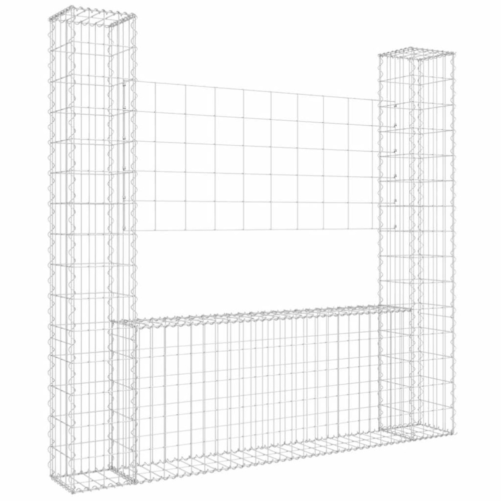 Panier de gabion en forme de u avec 2 poteaux fer 140x20x150 cm