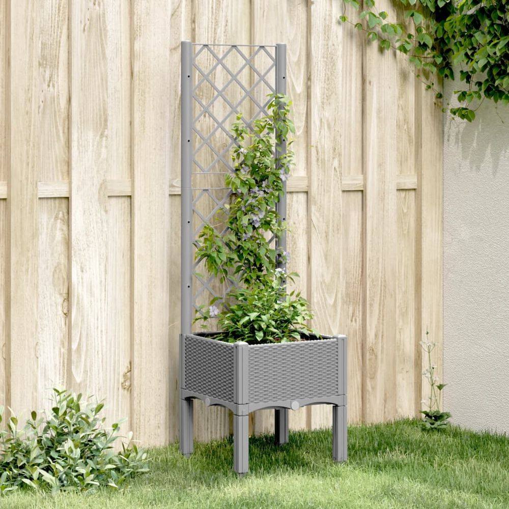 Jardinière carrée avec treillis pp aspect rotin pour jardin gris clair 40x40cm