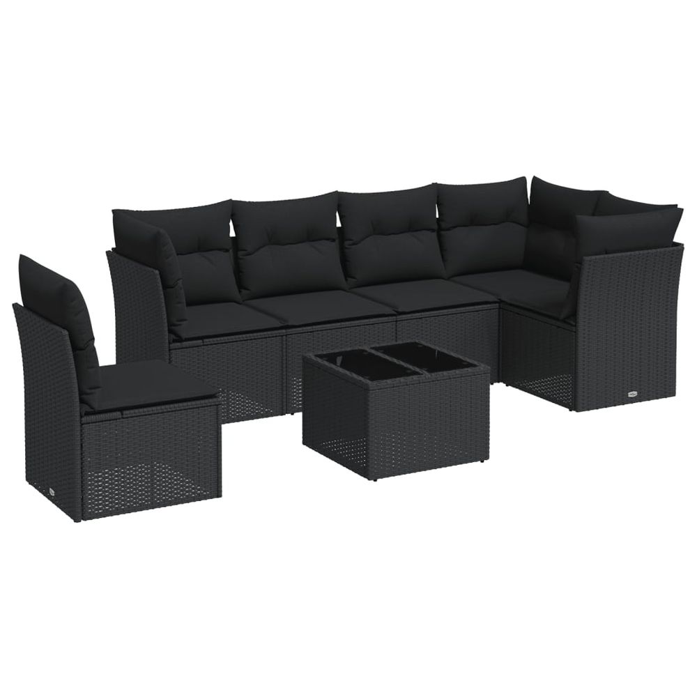 Salon de jardin 7 pcs avec coussins noir résine tressée