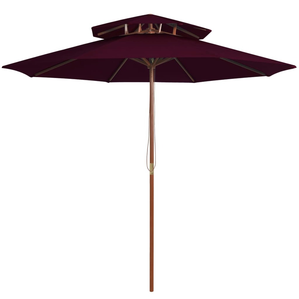 Parasol double avec mât en bois 270 cm rouge bordeaux