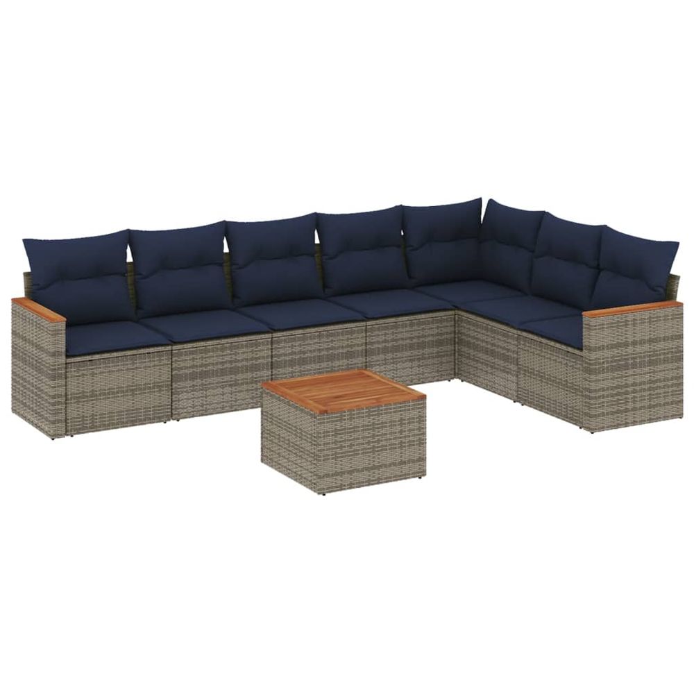 Ensemble de canapé de jardin 8 pcs avec coussins gris résine tressée