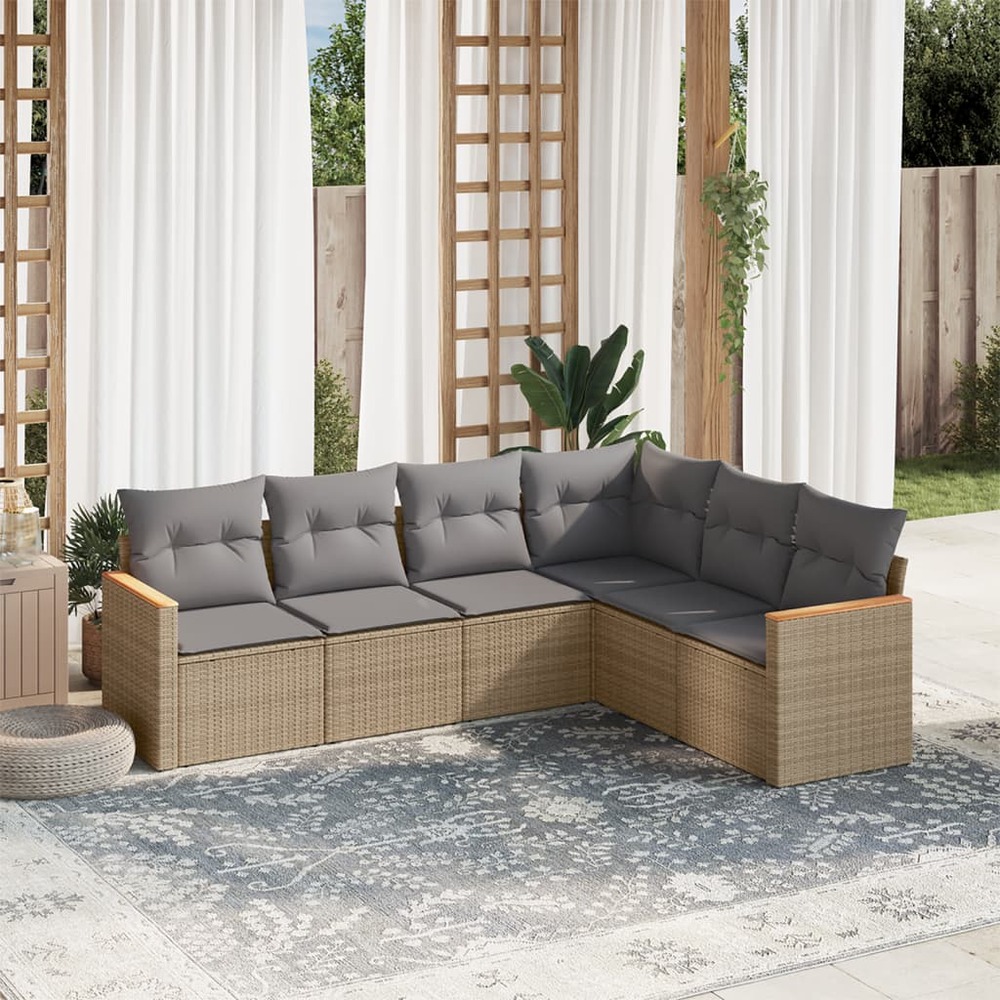 Salon de jardin avec coussins 6 pcs beige résine tressée