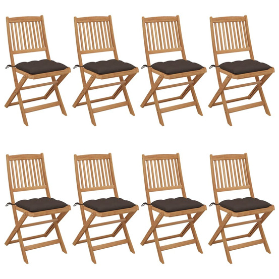 Chaises pliables de jardin lot de 8 avec coussins bois d'acacia