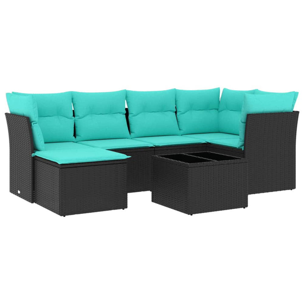 Salon de jardin 7 pcs avec coussins noir résine tressée