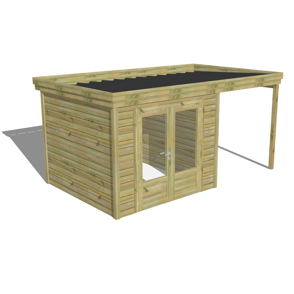 Abri de jardin bois pin traité autoclave 27mm - 4,64x2,64m / 12m2 - bac acier - abri français