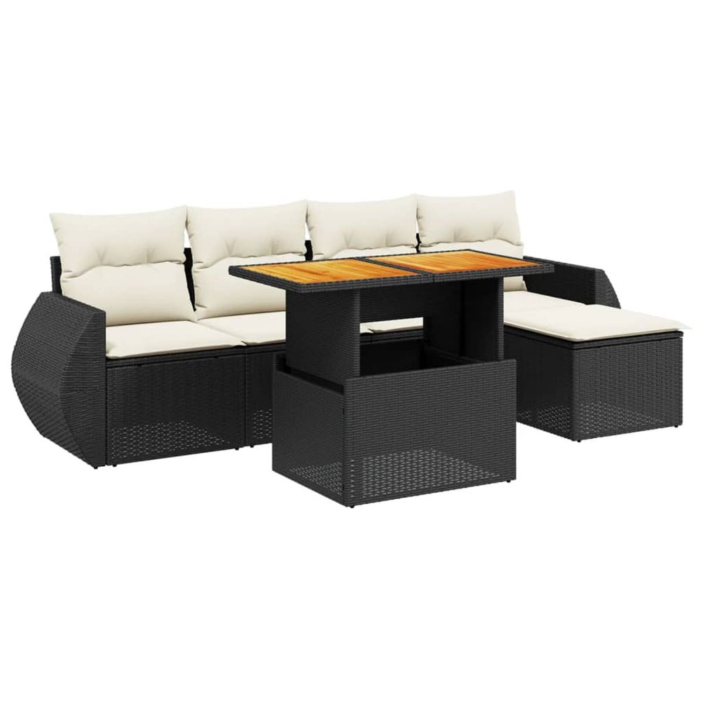 Salon de jardin 6 pcs avec coussins noir résine tressée