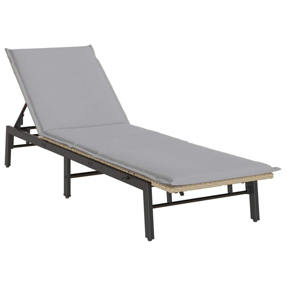 Chaise longue avec coussin beige résine tressée bain de soleil