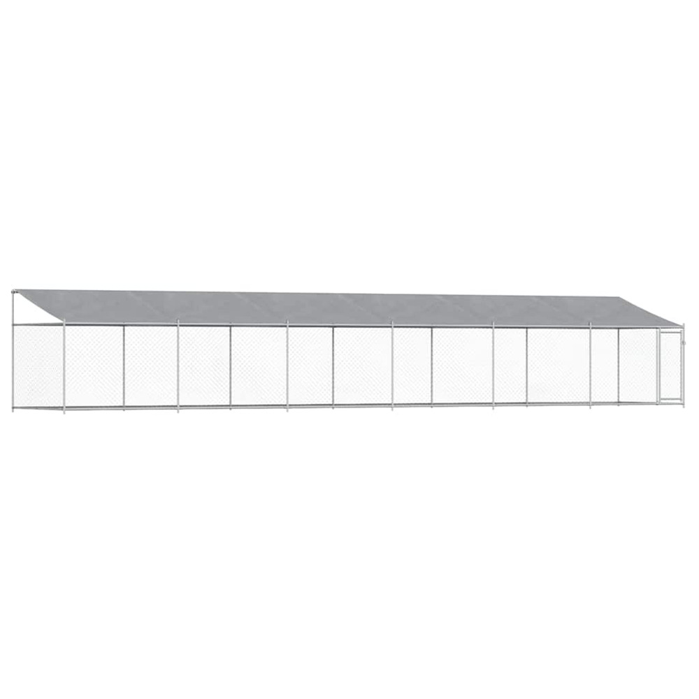 Cage pour chien avec toit et porte gris 12x2x2m acier galvanisé