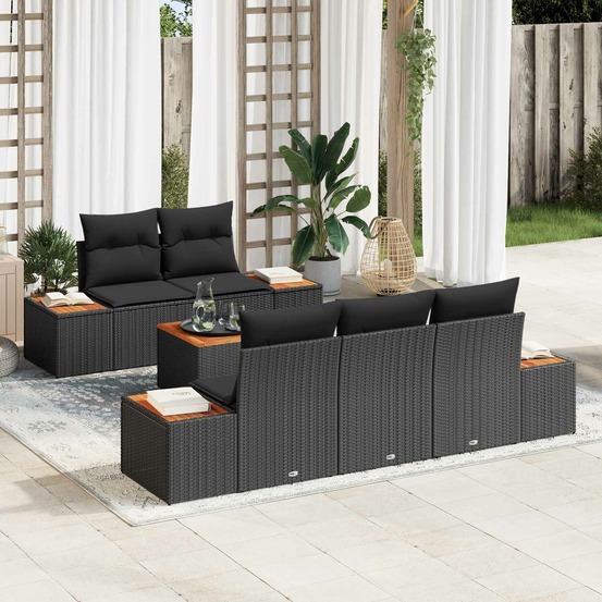 Ensemble de canapé de jardin avec coussin 6 pcs noir poly rotin