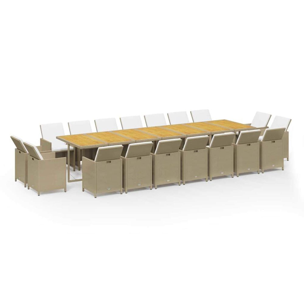 Ensemble à manger de jardin coussins 19pcs beige résine tressée