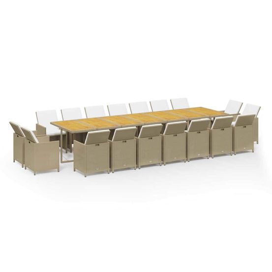 Ensemble à manger de jardin coussins 19pcs beige résine tressée