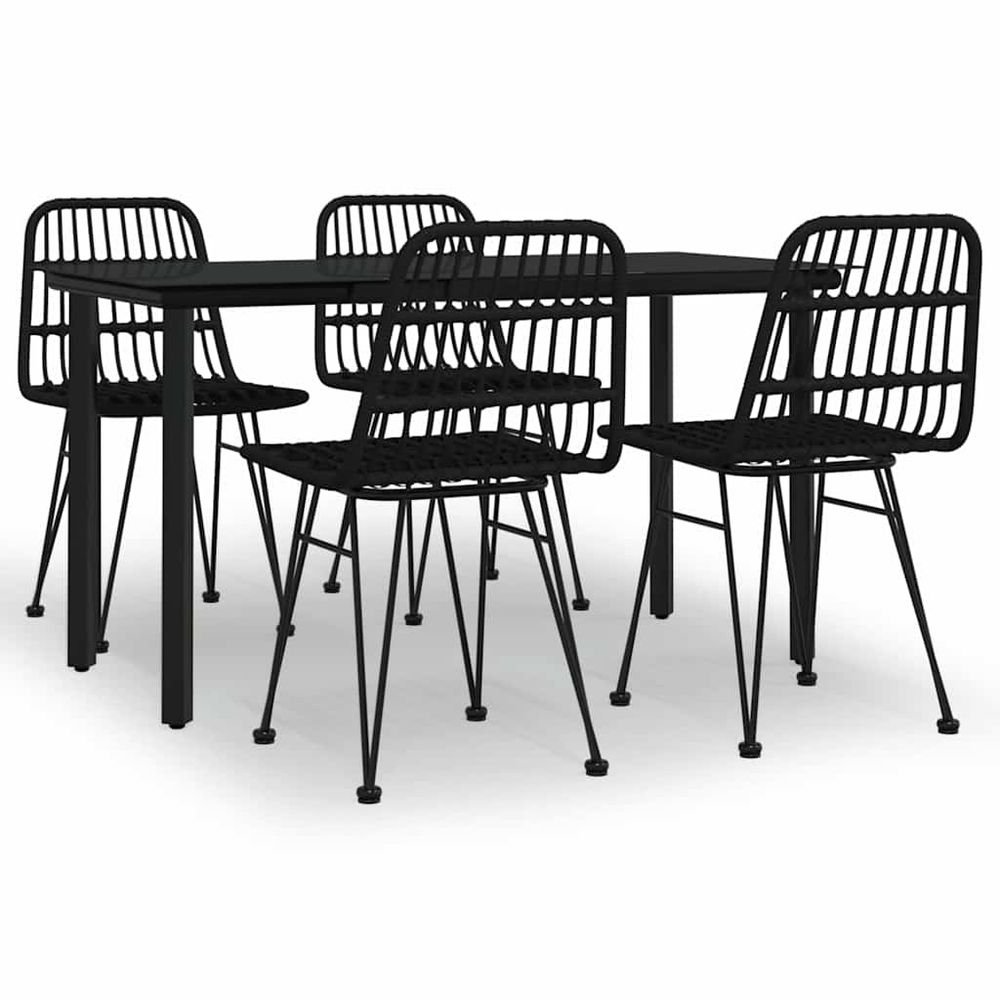 Ensemble à manger de jardin 5 pcs noir résine tressée
