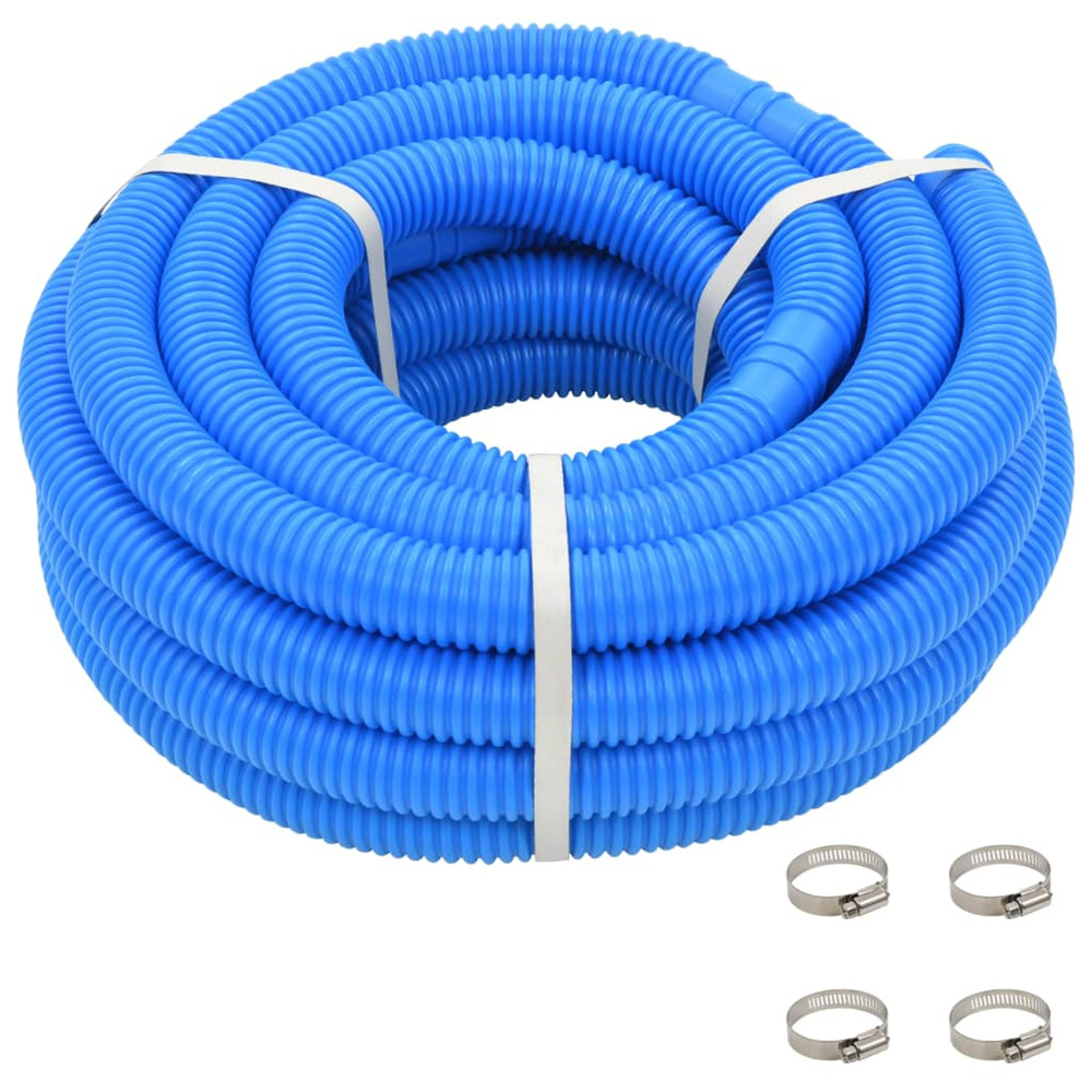 Tuyau de piscine avec colliers de serrage bleu 38 mm 12 m