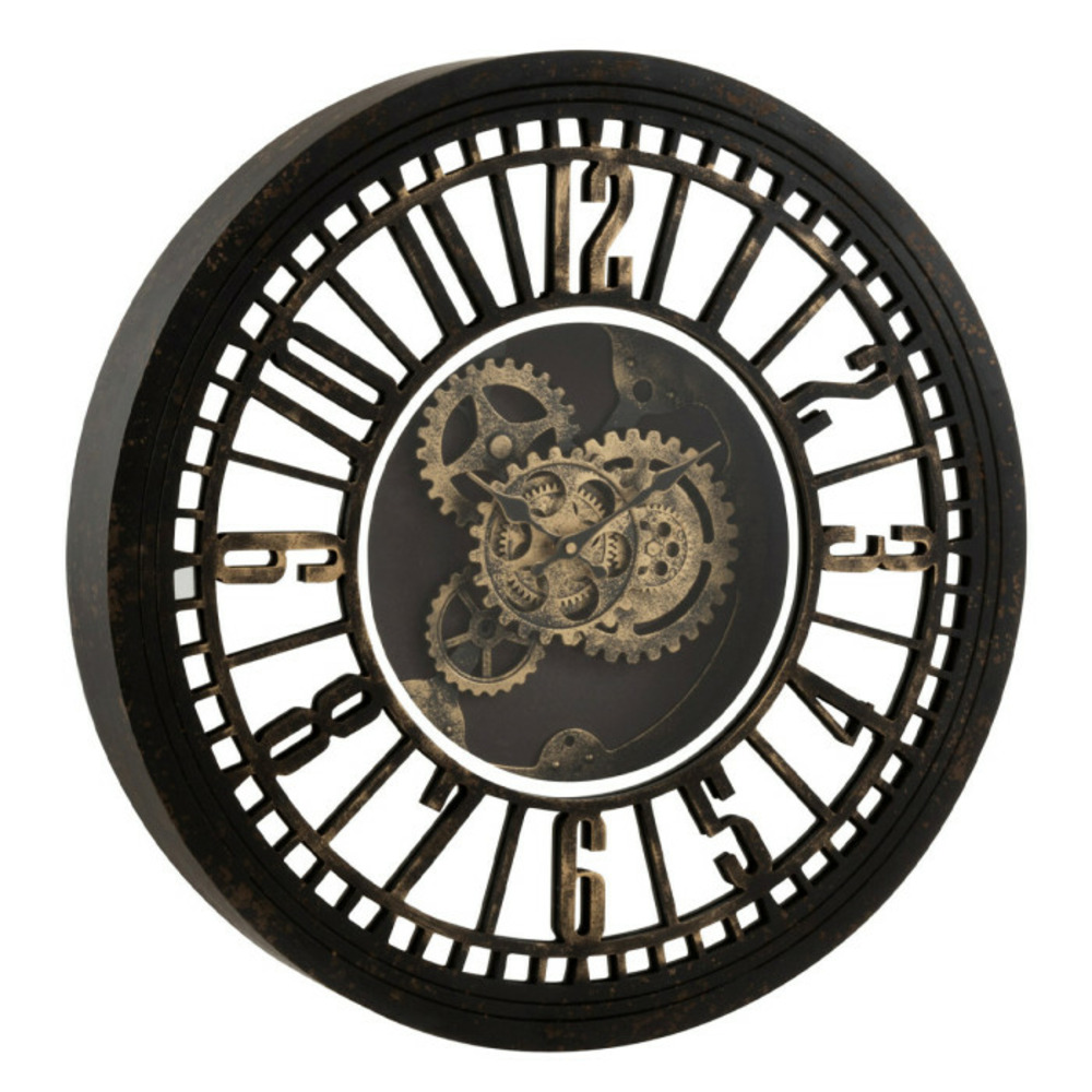 Horloge murale mécanisme miroir 60cm noir & or