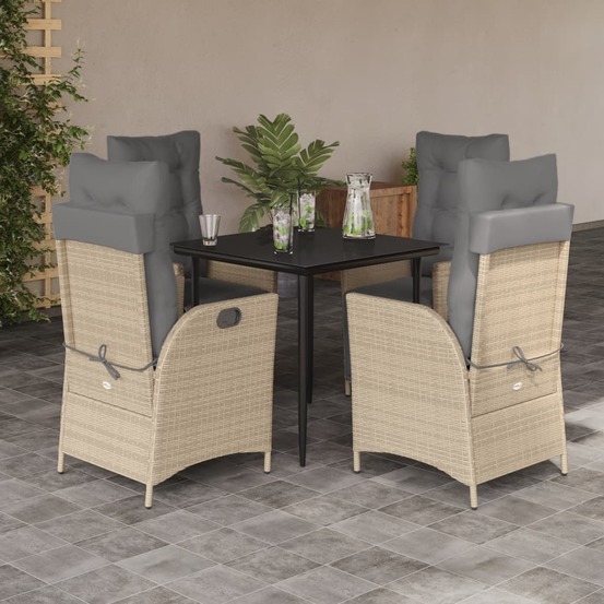 Ensemble à manger de jardin coussins 5 pcs mélange beige rotin