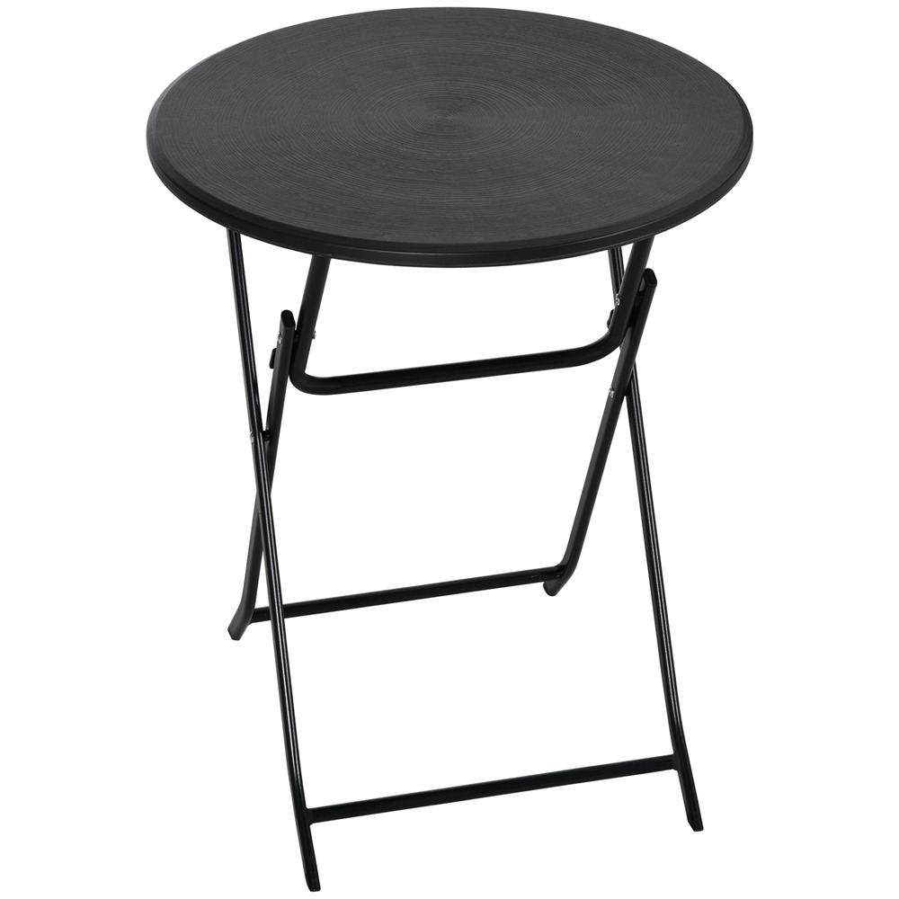 Table de jardin ronde et pliable pour 2 personnes, aspect bois, acier et plastique, gris foncé, 60 x 60 x 73 cm
