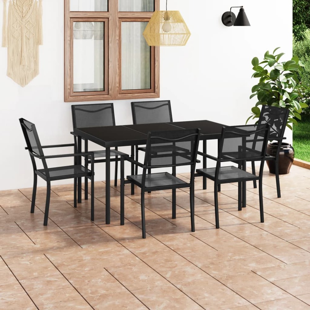 Mobilier de salle à manger d'extérieur 7 pcs acier