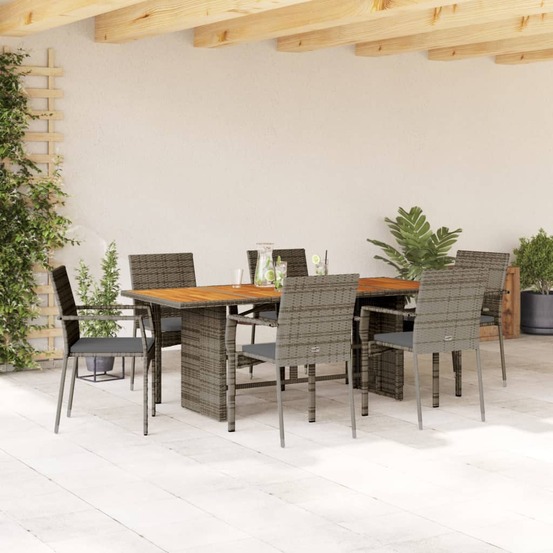 Ensemble à manger de jardin et coussins 7 pcs gris rotin