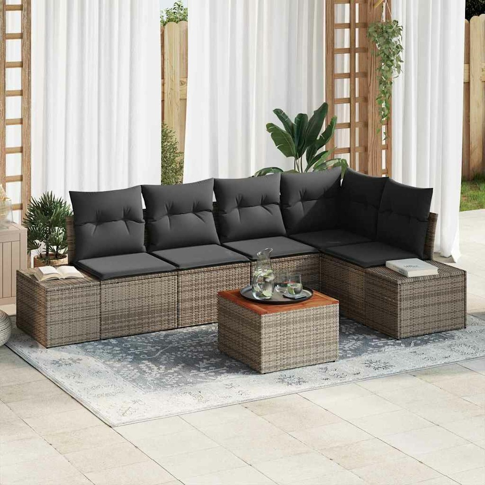 Ensemble de canapé de jardin avec coussin 6 pcs gris polyrotin