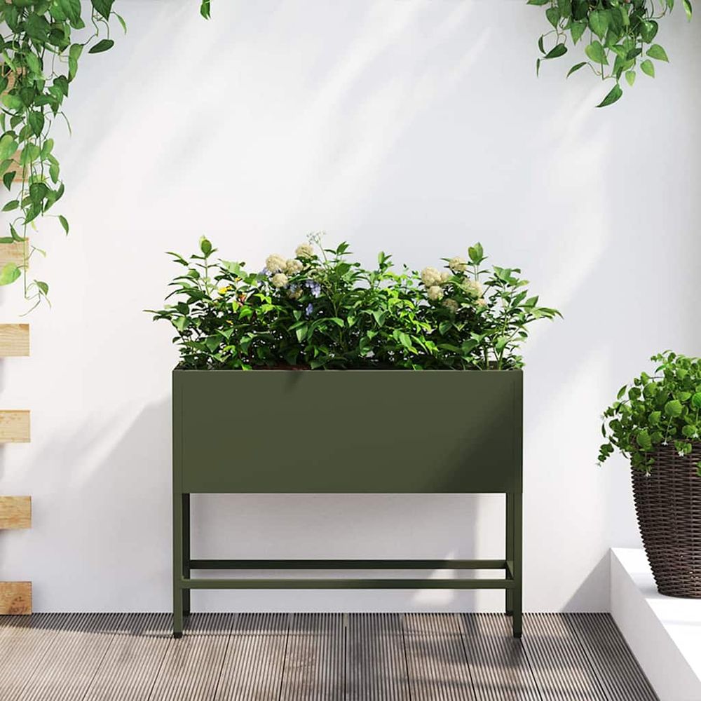 Carré potager sur pieds acier pour terrasse jardinage facile 60x26x45 cm vert olive