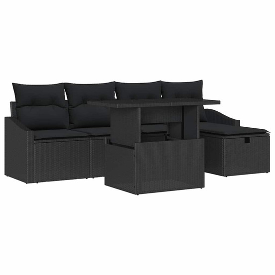 Ensemble de canapé de jardin avec coussin 6 pcs noir polyrotin